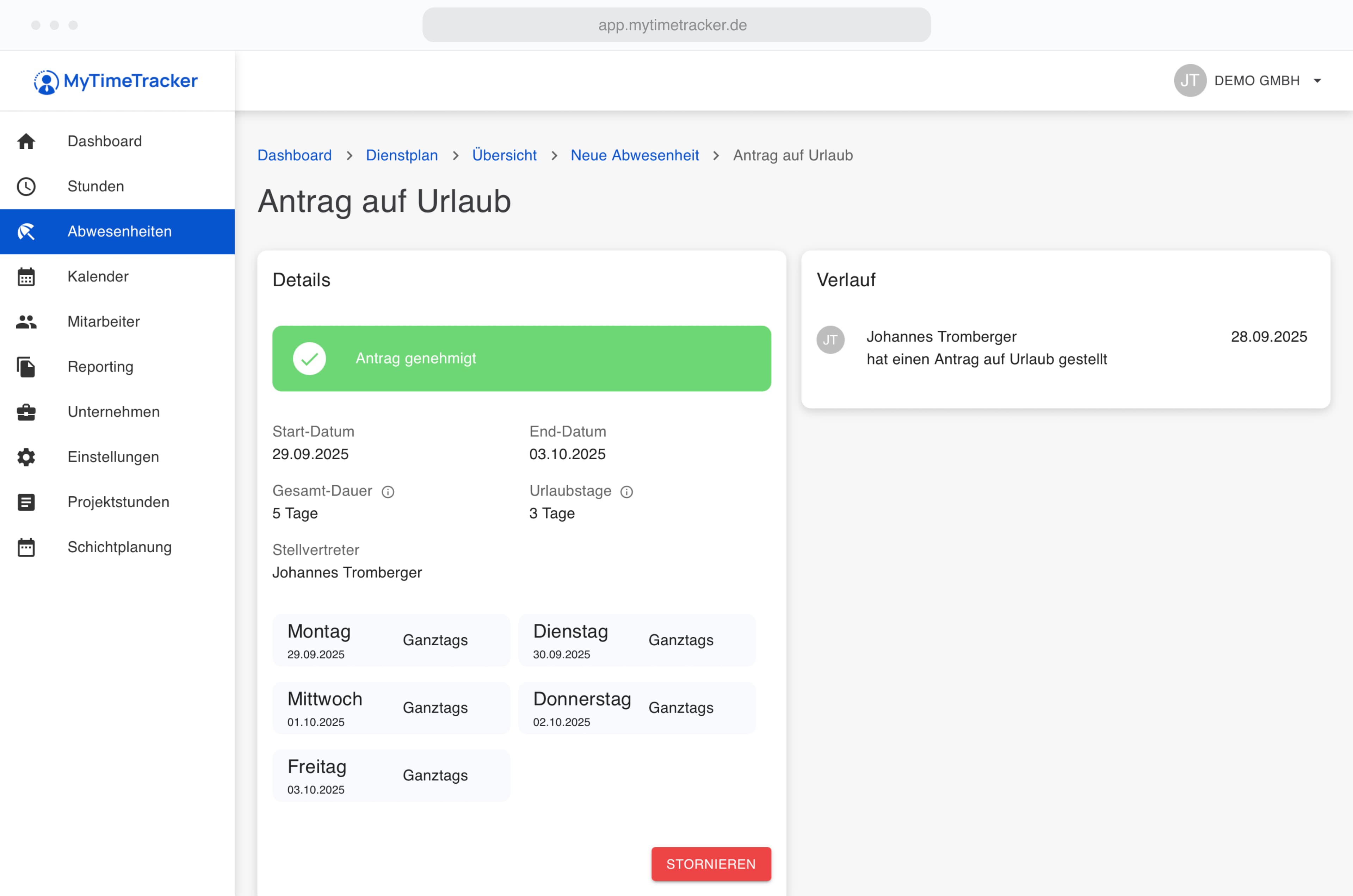 Abwesenheiten screenshot