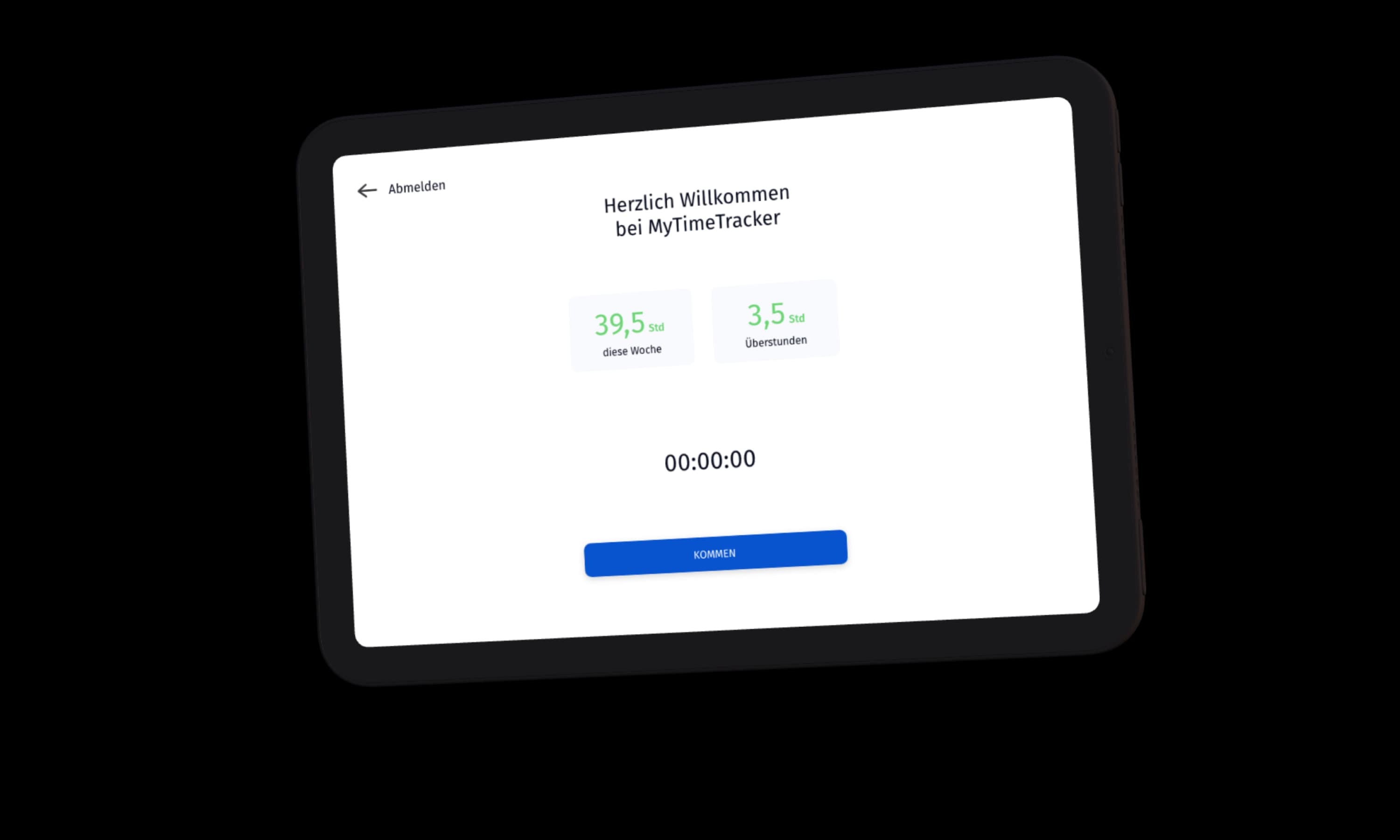 MyTimeTracker Zeiterfassung auf einem Tablet-Terminal